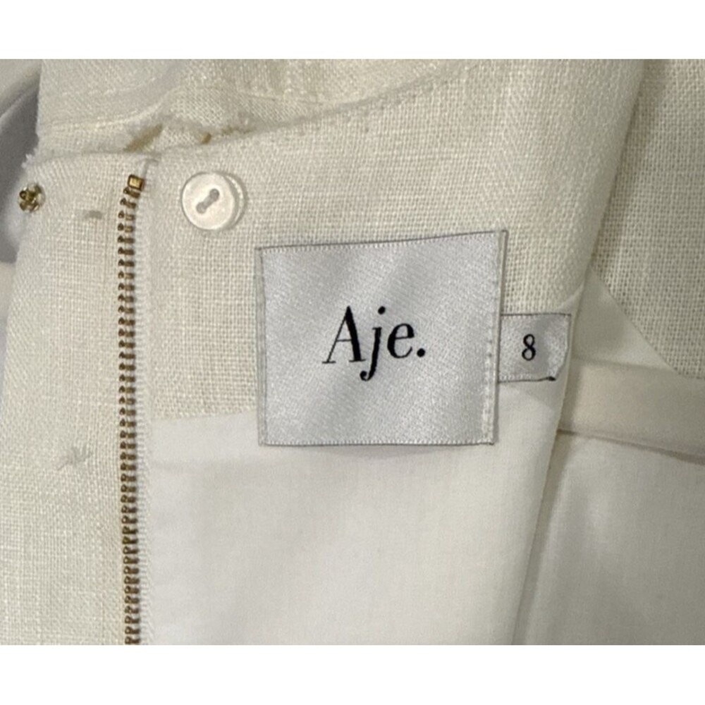 Aje. Byblos Ring-Embellished 100% Linen Crop Top Sz 8 Designer Quiet Luxury - Picture 6 of 15